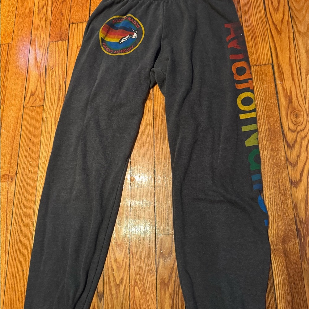 Aviator Nation Charcoal sweatpants Rainbow Logo Haight Ashbury
